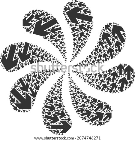 CCW rotation arrow icon twirl motion turbine salute shape. Turbine curl designed from random CCW rotation arrow icons.