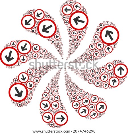 CCW rotation rounded arrow icon rotation burst turbine fireworks shape. Turbine burst created from random CCW rotation rounded arrow symbols.