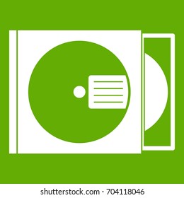 CD box with disc icon white isolated on green background. Vector illustration