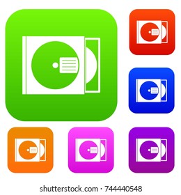 CD box with disc set icon color in flat style isolated on white. Collection sings vector illustration