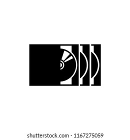 CD Box with Disc, Stack of DVD. Flat Vector Icon illustration. Simple black symbol on white background. CD Box with Disc, Stack of DVD sign design template for web and mobile UI element