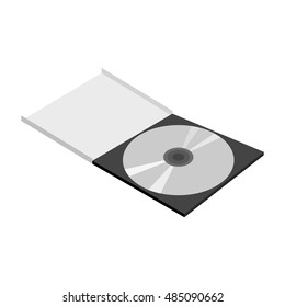 CD en el icono de la caja en estilo monocromo negro aislado sobre fondo blanco. Ilustración vectorial de símbolo de registro