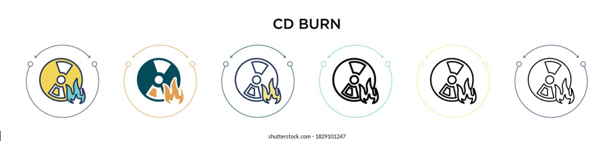 Cd burn icon in filled, thin line, outline and stroke style. Vector illustration of two colored and black cd burn vector icons designs can be used for mobile, ui, web