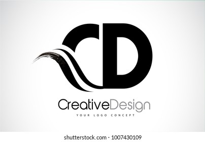 CD C D Creative Modern Black Letters Logo Design with Brush Swoosh
