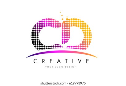 CD C D Dots Letter Logo Design with Magenta Bubble Circles and Swoosh