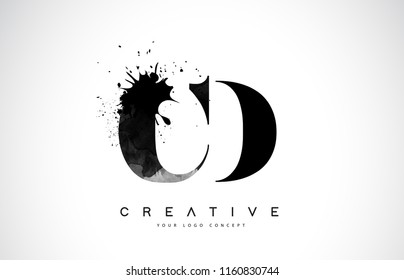 CD C D Letter Logo Design with Black Ink Watercolor Splash Spill Vector Illustration.