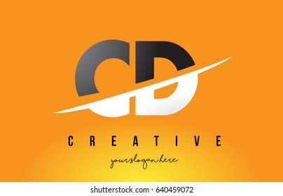 CD C D Letter Modern Logo Design with Swoosh Cutting the Middle Letters and Yellow Background.