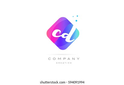 cd c d  pink blue rhombus abstract 3d alphabet company letter text logo hand writting written design vector icon template 