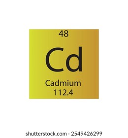 Cd Cadmio Metal de transición Elemento químico Tabla periódica. Ilustración vectorial cuadrada plana simple, icono de estilo limpio simple con masa molar y número atómico para laboratorio, ciencia o clase de química.
