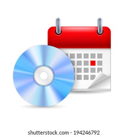 CD and calendar with marked day. Party or music event