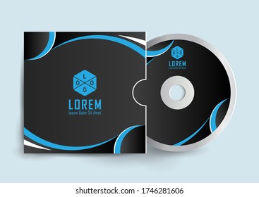 Cd case label and cd disc label design template, cd case isolated, vector realistic isolated disk, cd box and disc mockup.