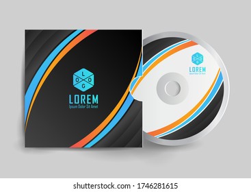 Cd case label and cd disc label design template, cd case isolated, vector realistic isolated disk, cd box and disc mockup.