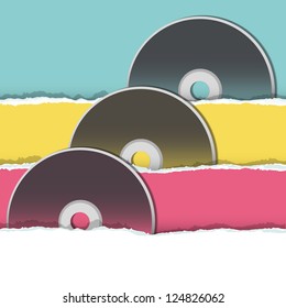 CD in colorful paper background. Vector design.