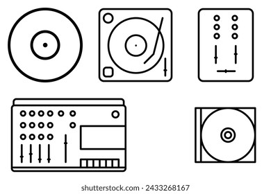 CD Compact Disc Mixer Kassette Plattenspieler DJ Vinyl Record Musik Icon Einfache minimalistische Vektor EPS PNG Clip Art Kein transparenter Hintergrund