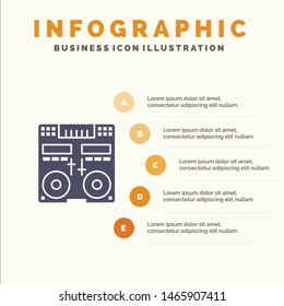 Cd, Console, Deck, Mixer, Music Solid Icon Infographics 5 Steps Presentation Background. Vector Icon Template background