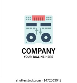 Cd, Console, Deck, Mixer, Music Business Logo Template. Flat Color