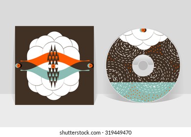 CD cover design template. Abstract linear pattern graphics