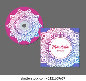 CD cover design template with floral mandala style. Arabic, indian, pakistan, asian motif. Vector illustration.