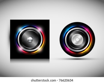 CD Cover Design Template - Speaker with Glowing Lights Behind. Vector Illustration