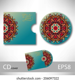 CD cover design template with ukrainian ethnic style ornament for your business, paisley pattern, vector illustration