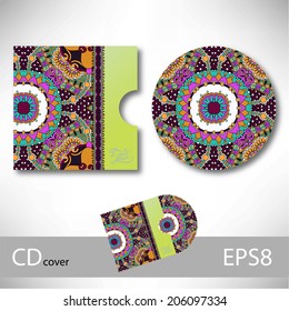 CD cover design template with ukrainian ethnic style ornament for your business, paisley pattern, vector illustration