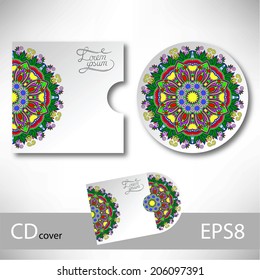 CD cover design template with ukrainian ethnic style ornament for your business, paisley pattern, vector illustration