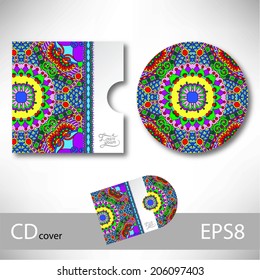 CD cover design template with ukrainian ethnic style ornament for your business, paisley pattern, vector illustration
