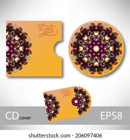 CD cover design template with ukrainian ethnic style ornament for your business, paisley pattern, vector illustration