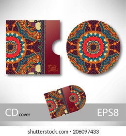 CD cover design template with ukrainian ethnic style ornament for your business, paisley pattern, vector illustration