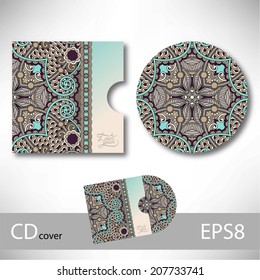 CD cover design template with ukrainian ethnic style ornament for your business, paisley pattern, vector illustration