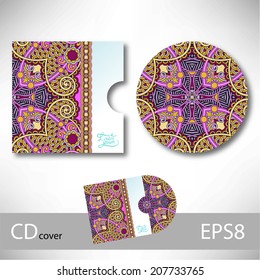 CD cover design template with Ukrainian ethnic style ornament for your business, paisley pattern, vector illustration