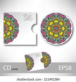 CD cover design template with ukrainian ethnic style ornament for your business, paisley pattern, vector illustration