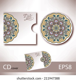 CD cover design template with Ukrainian ethnic style ornament for your business, paisley pattern, vector illustration