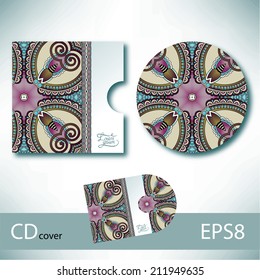 CD cover design template with Ukrainian ethnic style ornament for your business, paisley pattern, vector illustration