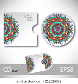CD cover design template with ukrainian ethnic style ornament for your business, paisley pattern, vector illustration