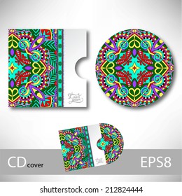 CD cover design template with ukrainian ethnic style ornament for your business, paisley pattern, vector illustration