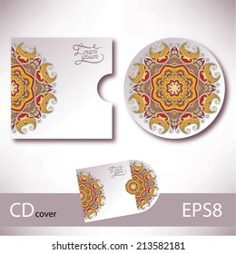 CD cover design template with ukrainian ethnic style ornament for your business, paisley pattern, vector illustration