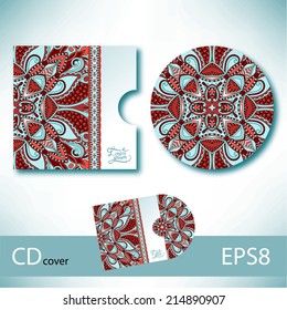 CD cover design template with ukrainian ethnic style ornament for your business, paisley pattern, vector illustration