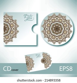 CD cover design template with ukrainian ethnic style ornament for your business, paisley pattern, vector illustration