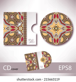 CD cover design template with ukrainian ethnic style ornament for your business, paisley pattern, vector illustration