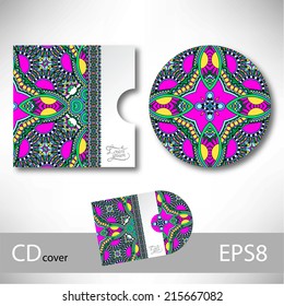 CD cover design template with ukrainian ethnic style ornament for your business, paisley pattern, vector illustration