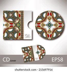 CD cover design template with ukrainian ethnic style ornament for your business, paisley pattern, vector illustration