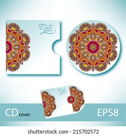 CD cover design template with ukrainian ethnic style ornament for your business, paisley pattern, vector illustration