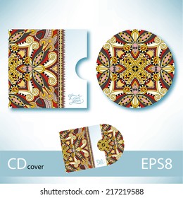 CD cover design template with ukrainian ethnic style ornament for your business, paisley pattern, vector illustration