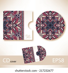 CD cover design template with ukrainian ethnic style ornament for your business, paisley pattern, vector illustration