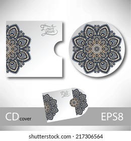 CD cover design template with ukrainian ethnic style ornament for your business, paisley pattern, vector illustration