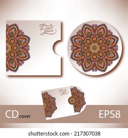 CD cover design template with ukrainian ethnic style ornament for your business, paisley pattern, vector illustration
