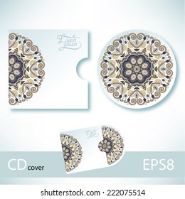 CD cover design template with ukrainian ethnic style ornament for your business, paisley pattern, vector illustration