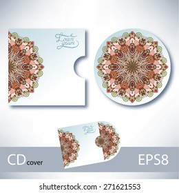 CD cover design template with ukrainian ethnic style ornament for your business, paisley pattern, vector illustration