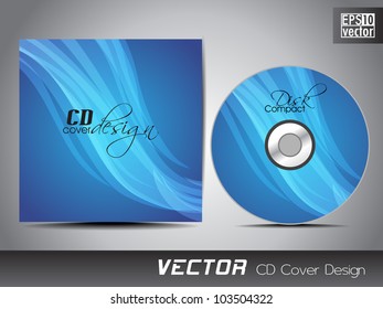 CD cover presentation design template with copy space and wave effect in blue color, editable EPS10. Vector illustration.